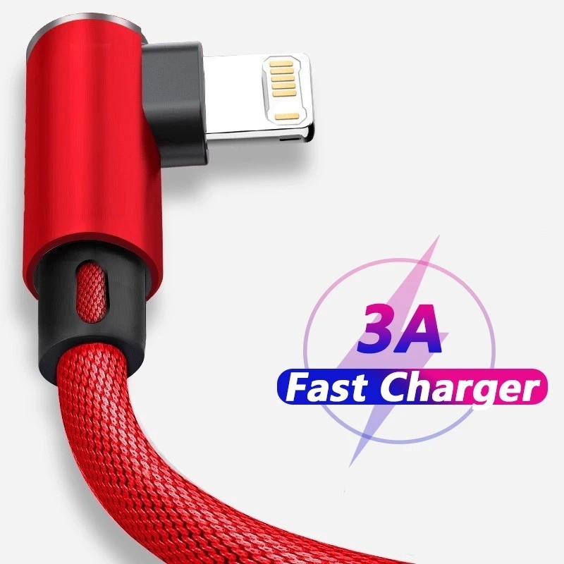 1pc 90-Degree Fast Charging USB Cable for iPhone14/13/12/11/X/8–1mLength Random