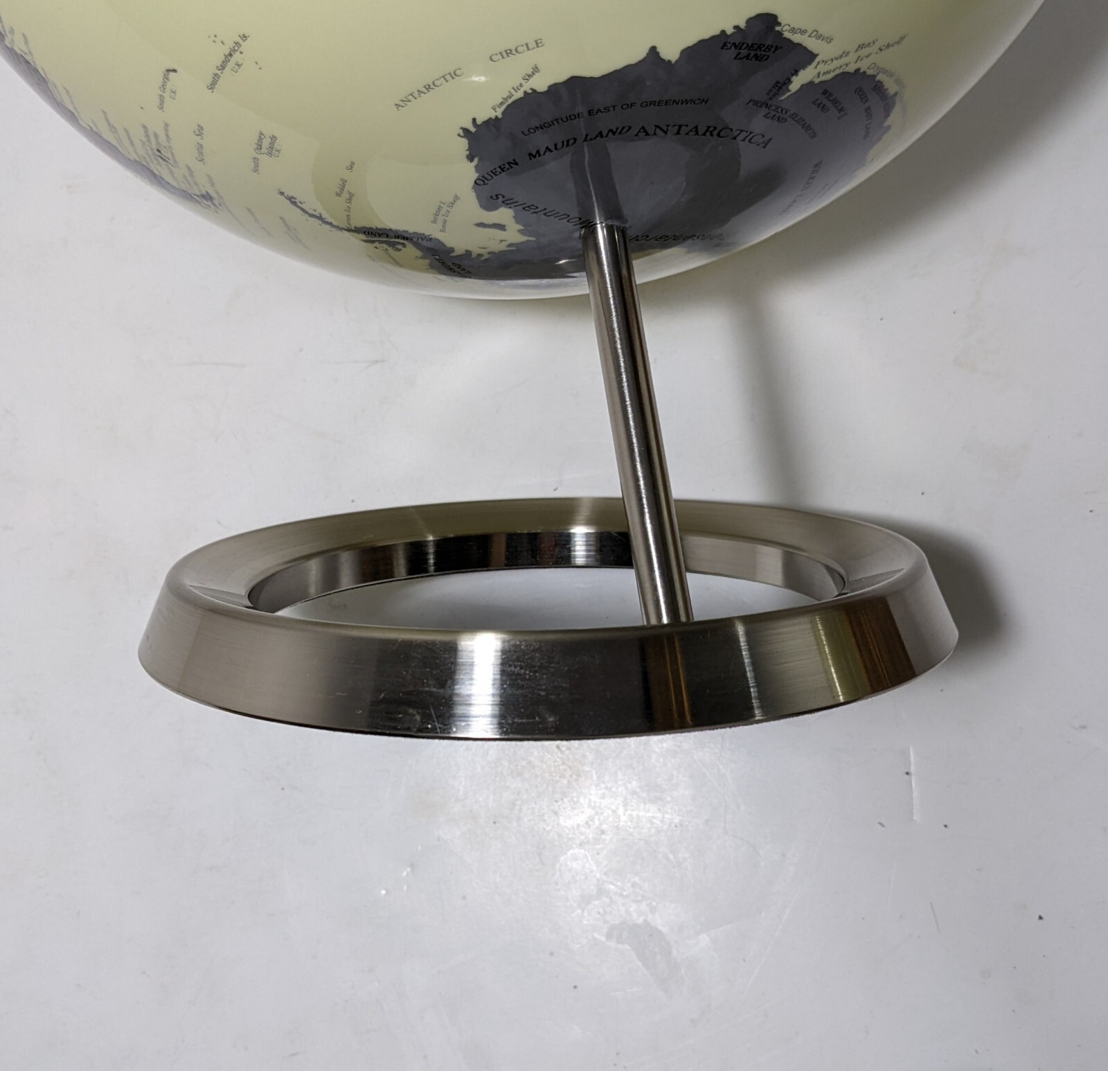 Modernist Desktop/Table 12" World Globe Stainless Steel Chrome Ring Base MCM