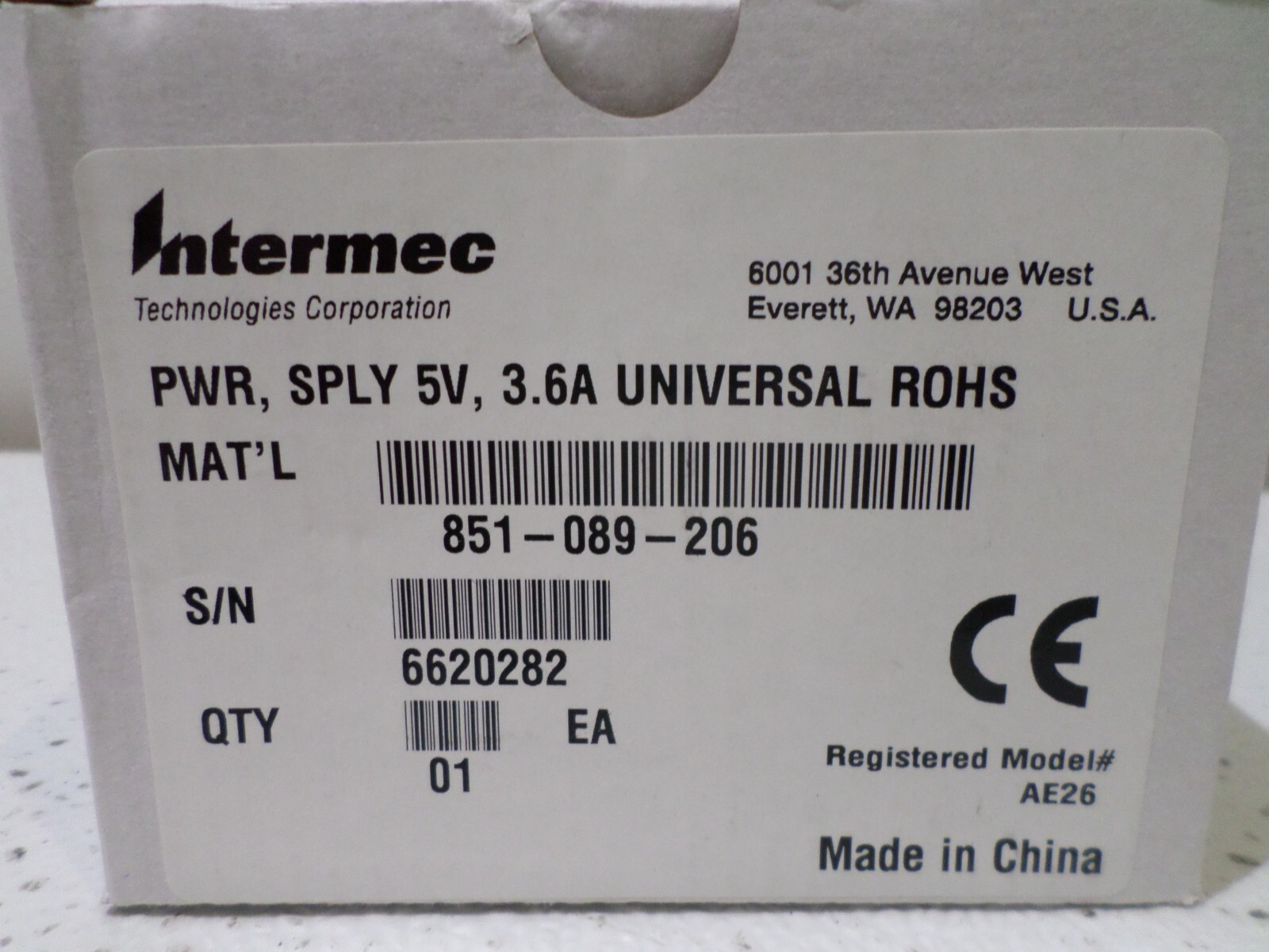 Intermec 5V 3.6A Universal Power Supply 851-089-206 - NIB!