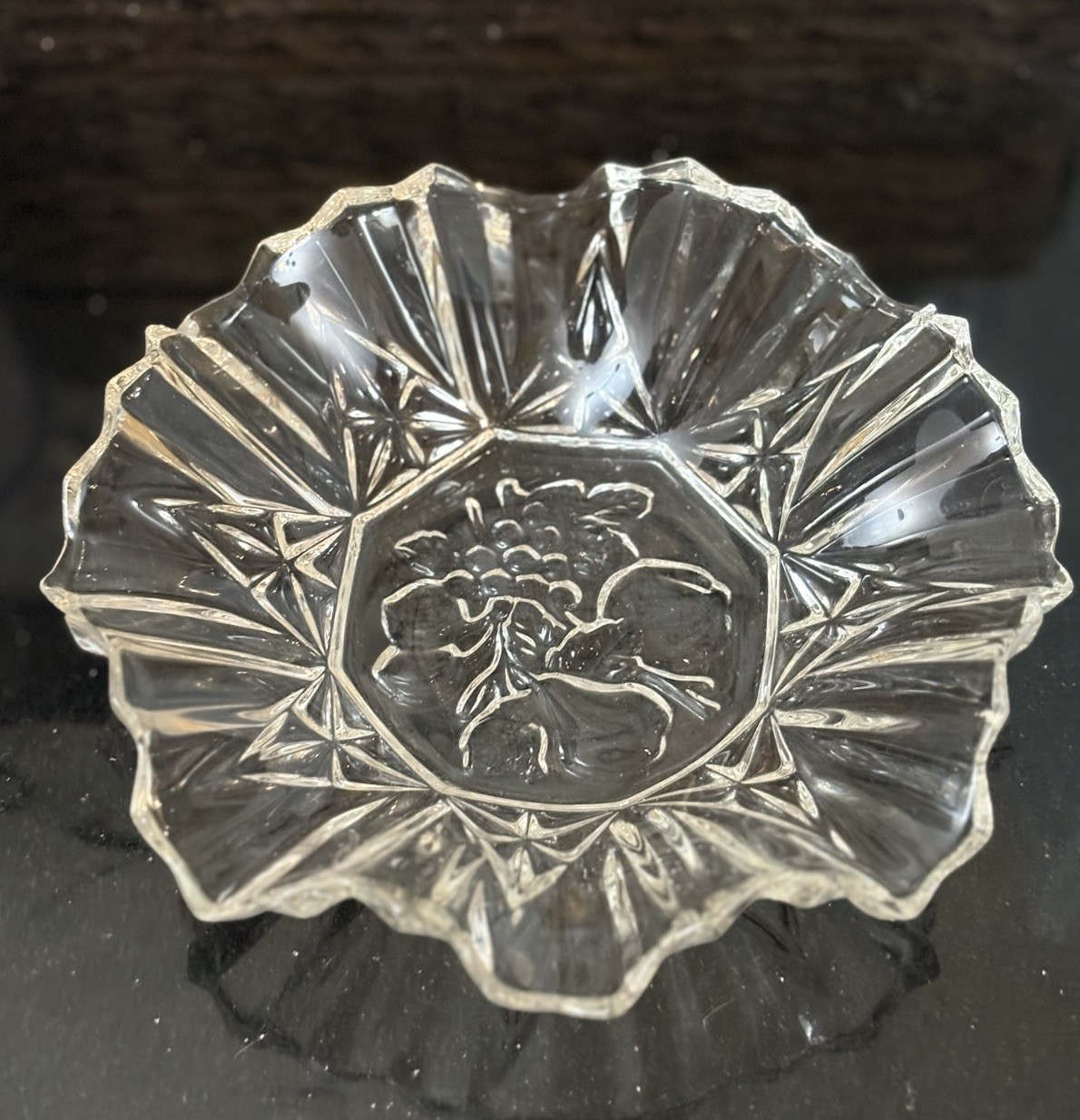 Federal Clear Glass Candy Dish Vintage 7.5” Round Wavy Star Fruit Pioneer