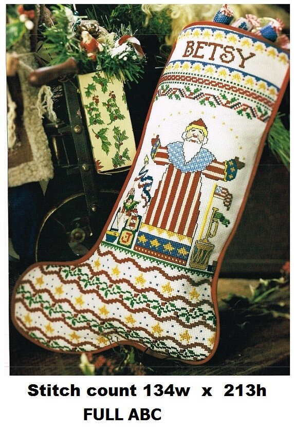 AMERICANA SANTA STOCKING  CROSS STITCH PATTERN  ONLY   #956