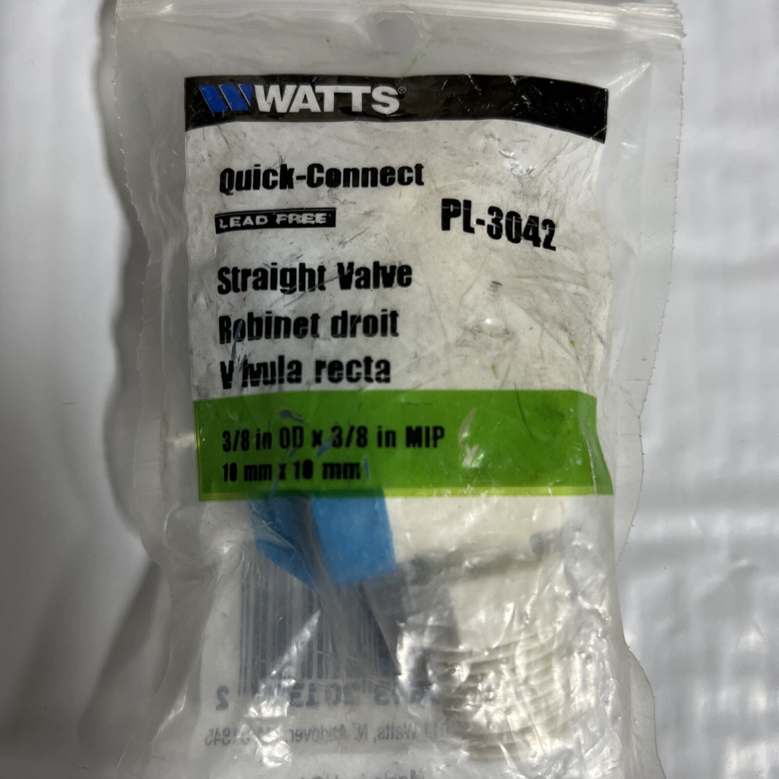 Watts PL-3042 Quick Connect Straight Valve 3/8 OD x 3/8 (2PK)