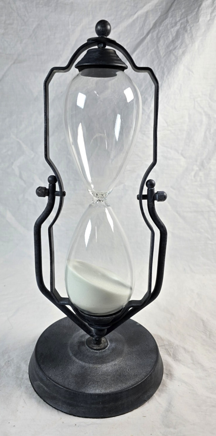 Large Hourglass Sand Timer Black Metal Glass Decor 14” Modern Farmhouse