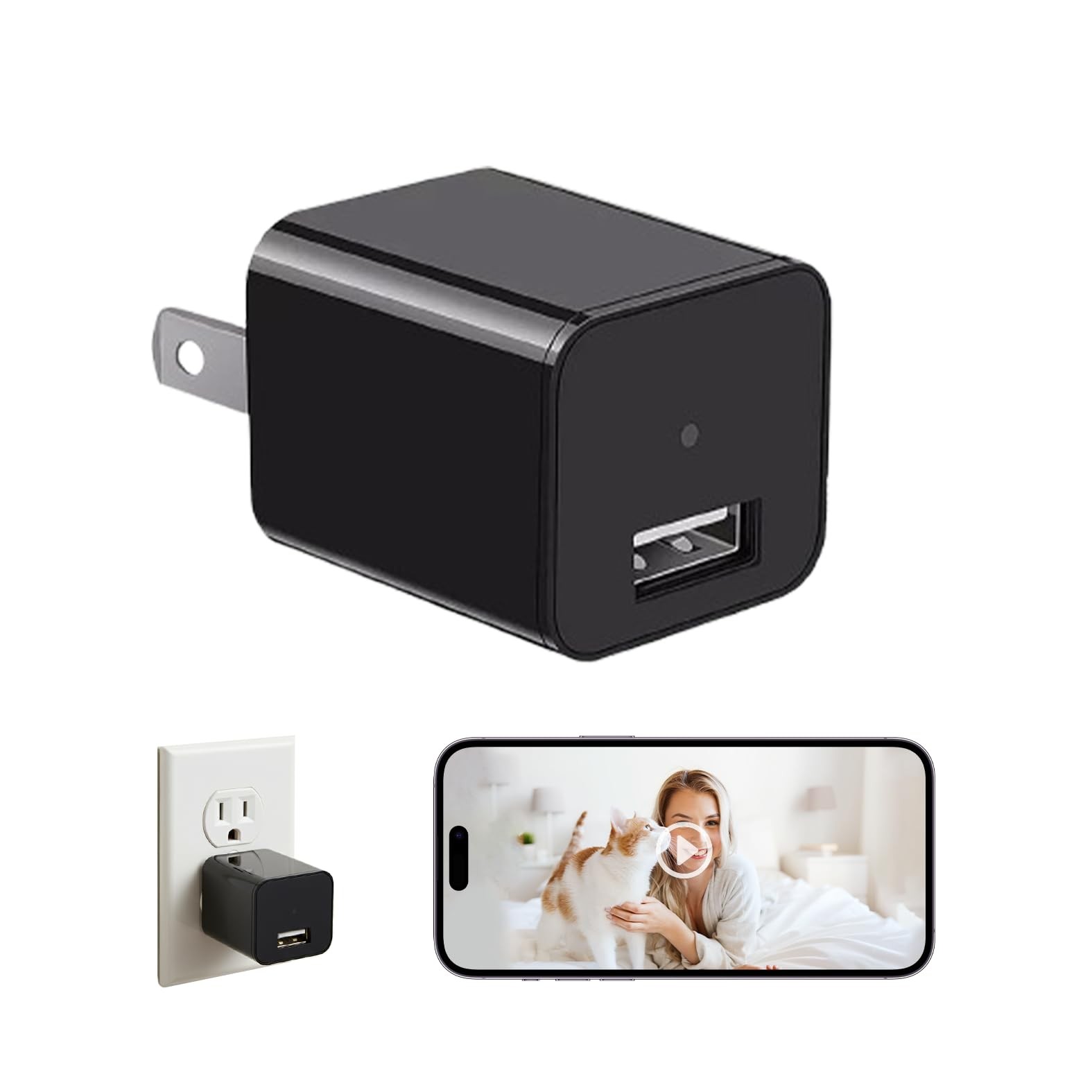 Plug-in Indoor Camera, 4K UHD WiFi Small Cam, 16GB SD Card Included Wall Outl...