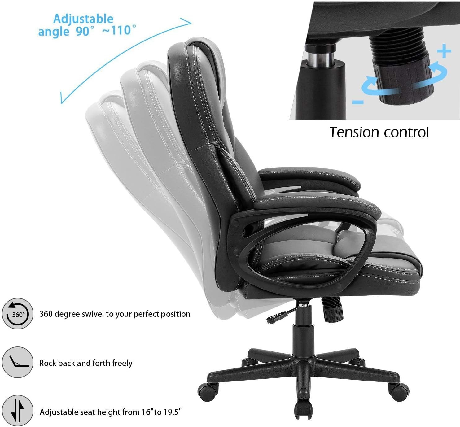 Office Executive Chair High Back Adjustable Managerial Computer PU Leather Chair
