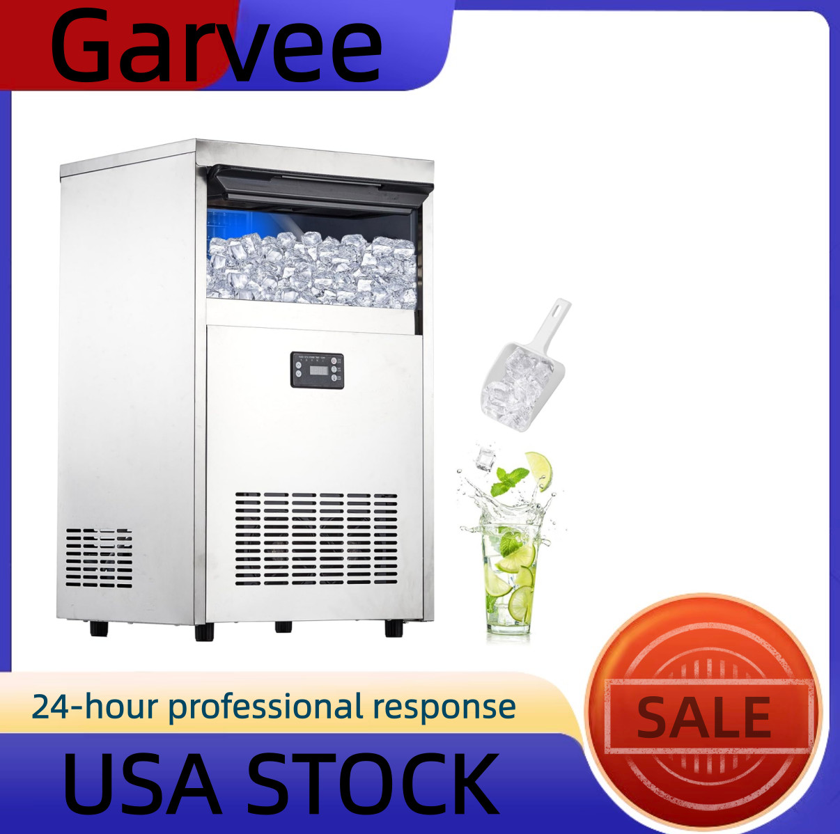 High-Efficiency Commercial Ice Maker Machine - 100lbs/24h, 33lbs Storage, Stainl