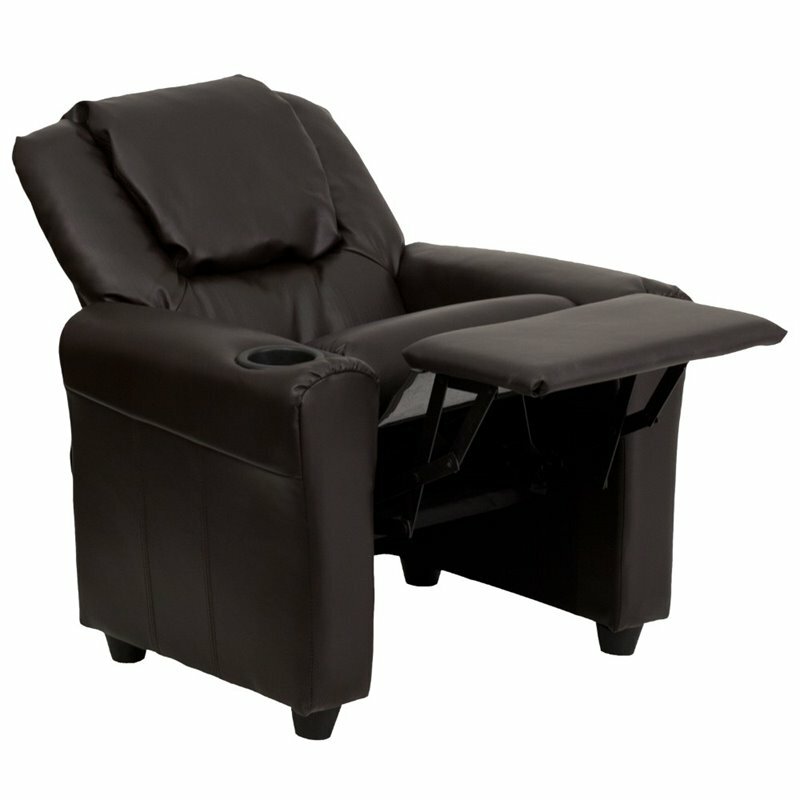 Flash Furniture Leathersoft Kids Recliner with Cup Holder & Headrest in Brown