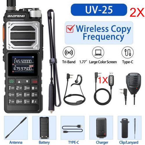 US 2X BAOFENG UV-25 WALKIE TALKIE LONG RANGE TRI-POWER FM TWO WAY HAM RADIOS SET