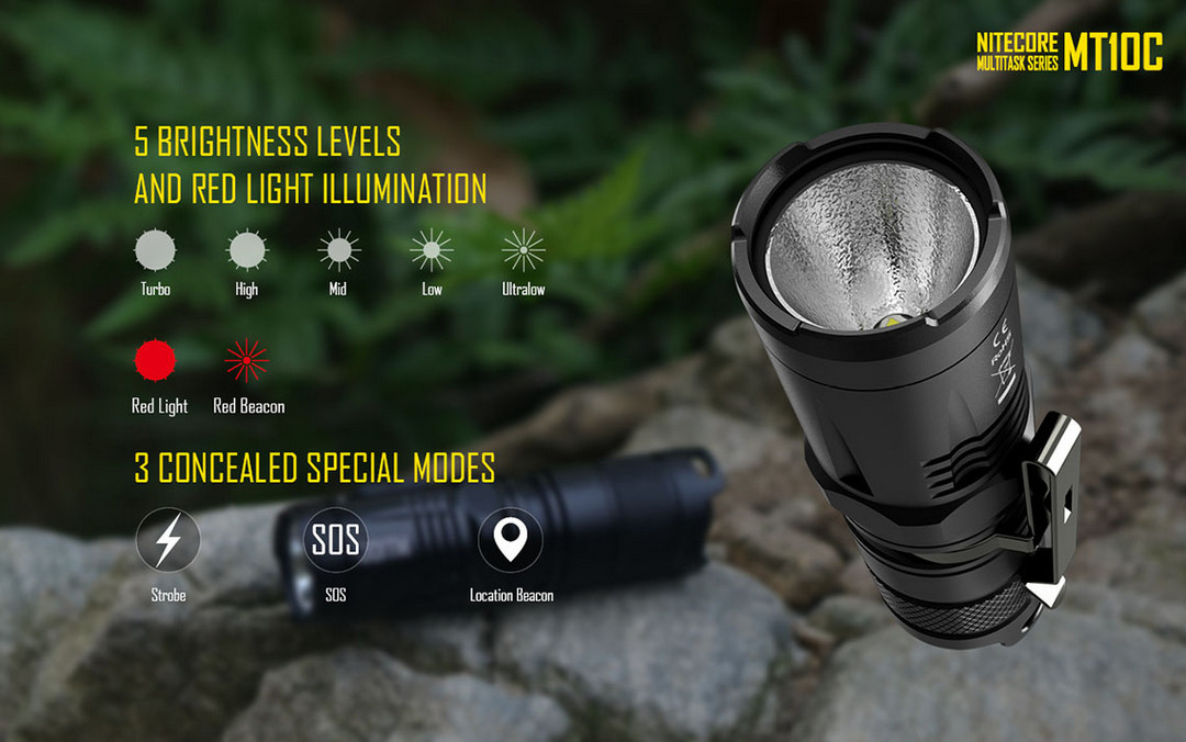 NITECORE MT10C 920lm Tactical Red & White Flashlight with Rechargeable Battery
