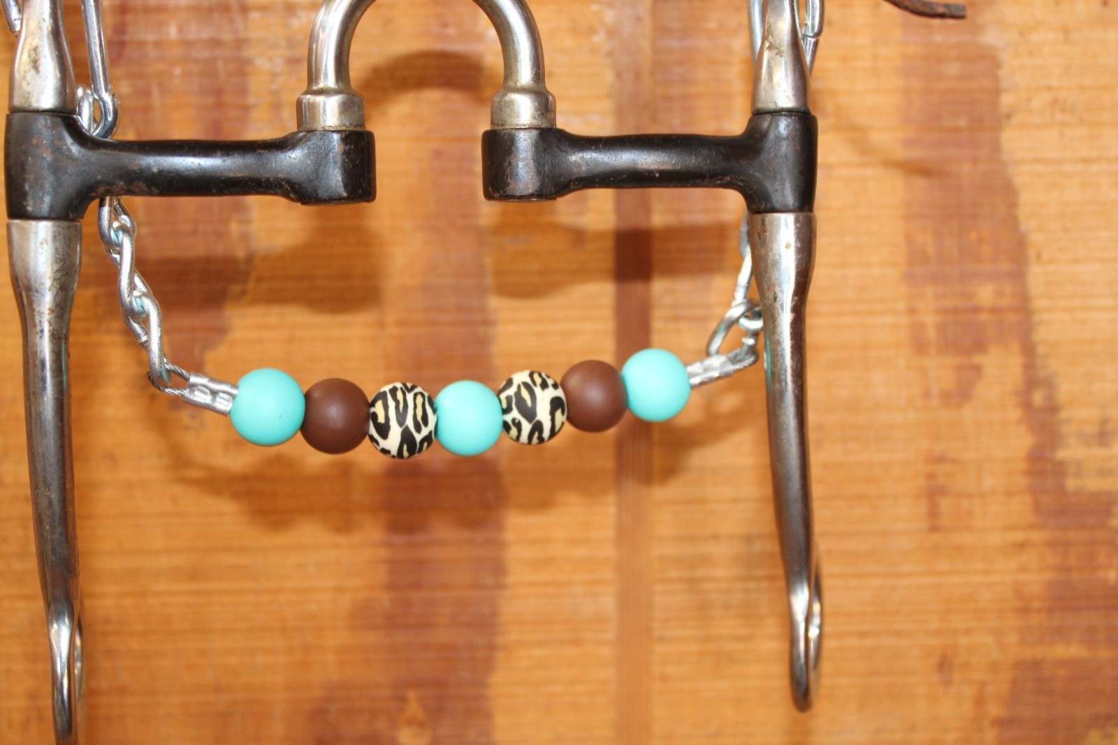 Silicone Beaded Curb Chain Teal Brown Leopard