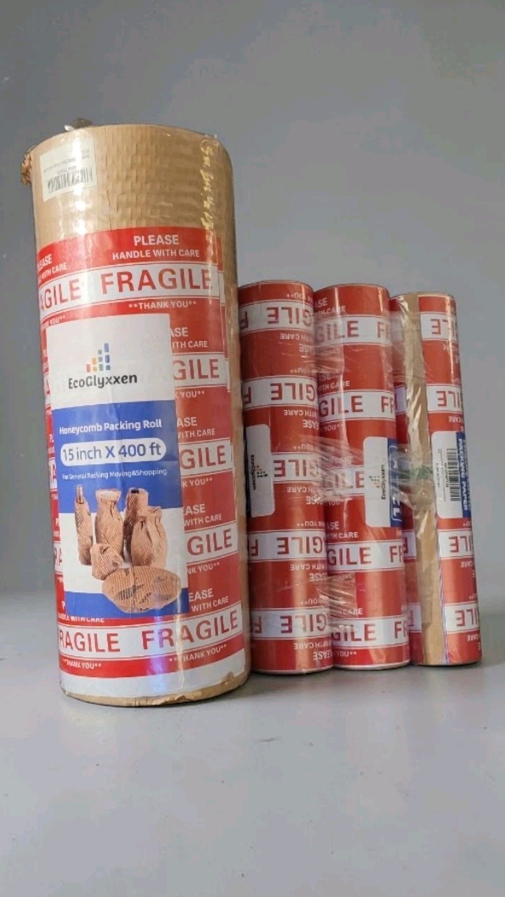 Honeycomb Packing Paper Lot- Large 15"x400' + 3 Small 12"x50' + Fragile Stickers
