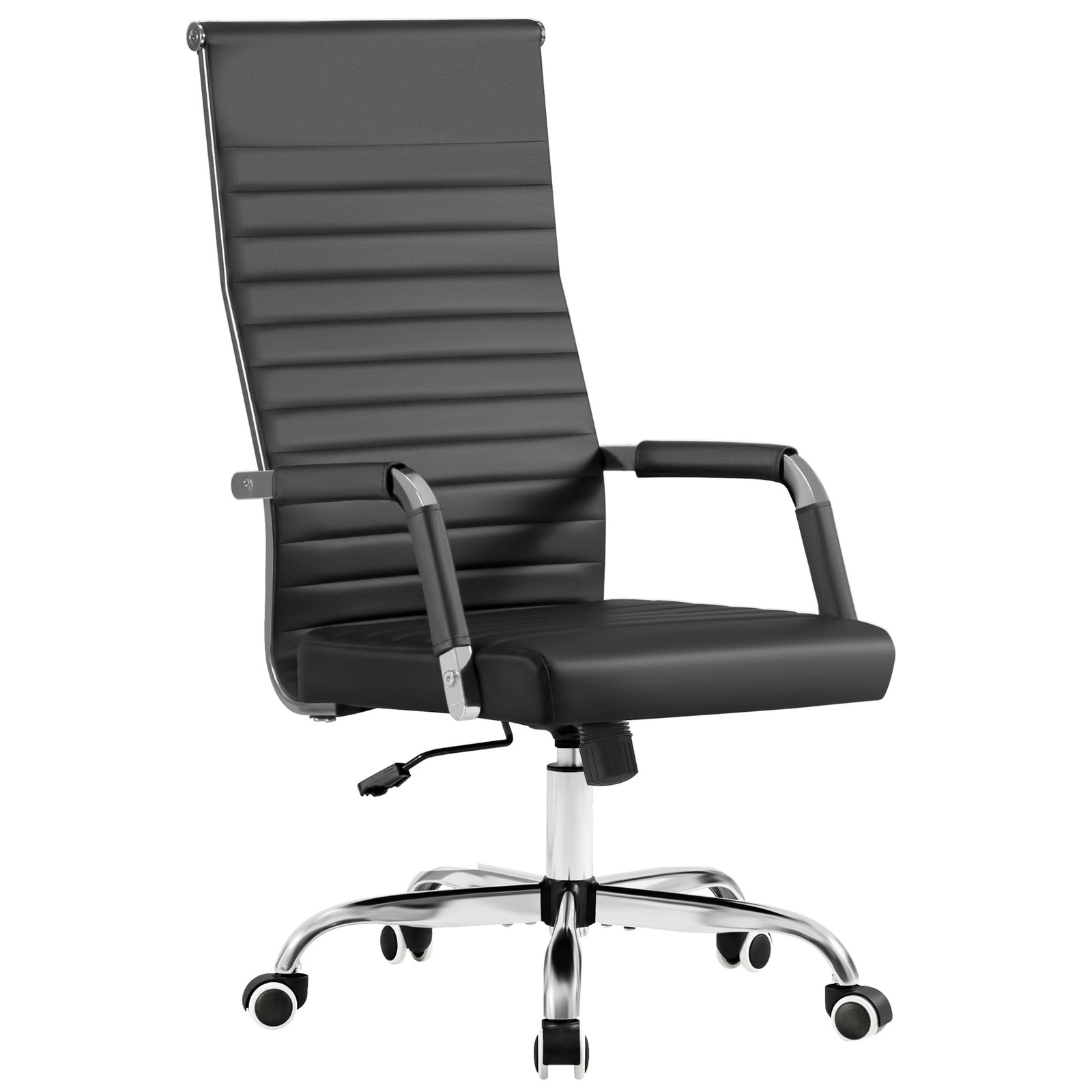 Ribbed Office Chair High Back PU Leather Executive Adjustable Swivel Black