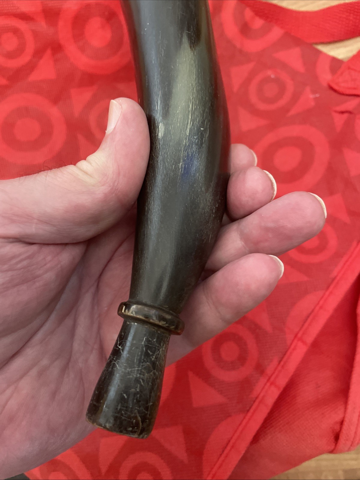 Antique Black Powderhorn made Of Polished Animal Horn