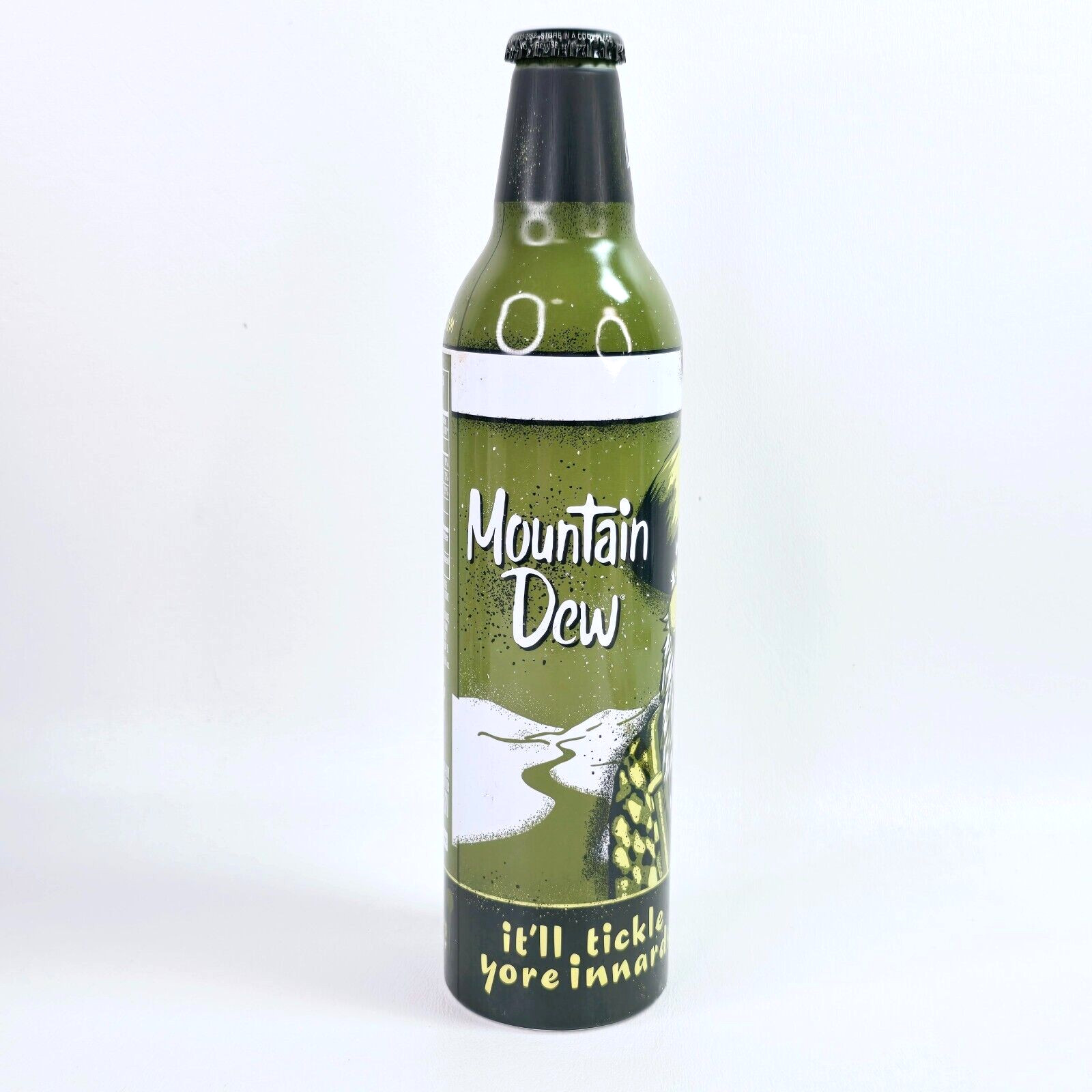 Mountain Dew Bill Hilly It'll Tickle Yore Innards! 2007 Green Label Art Bottle