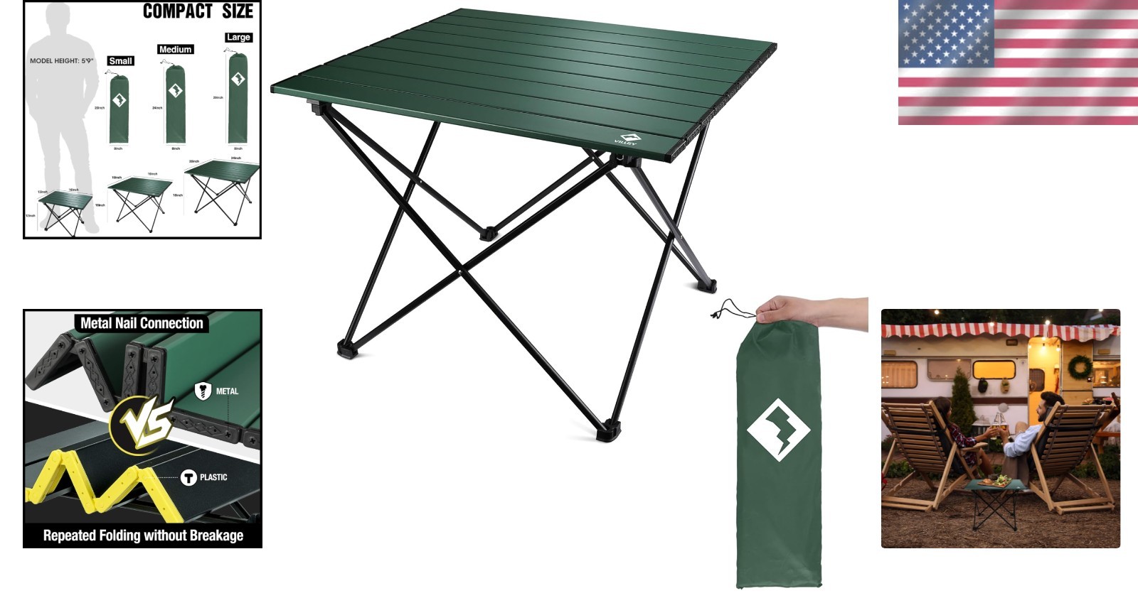 Durable Folding Camping Table - Supports 66 lbs, Easy to Clean, With Carry Bag
