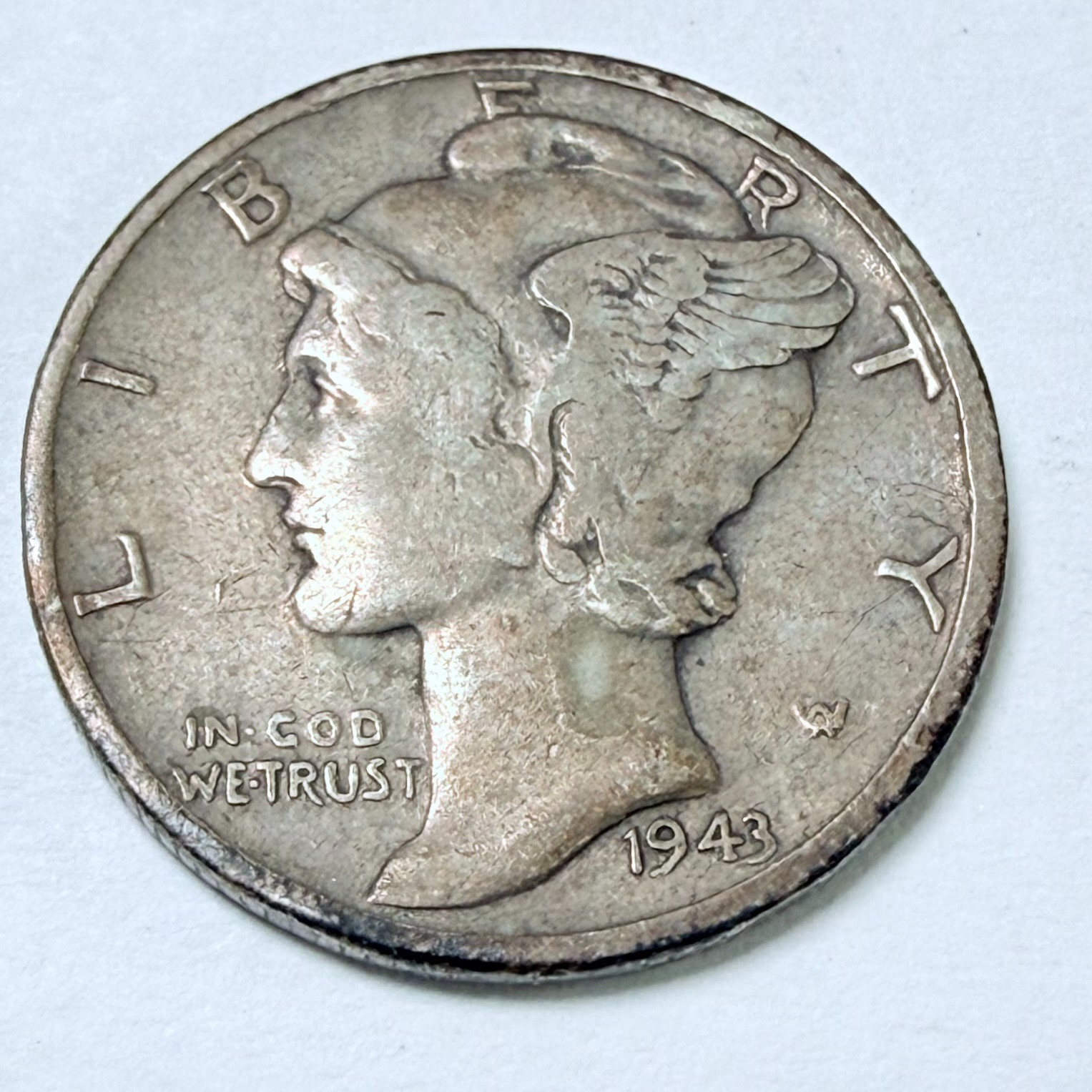 1943 MERCURY DIME, 90% SILVER, VERY FINE DETAILS FREE SHIPPING #9258