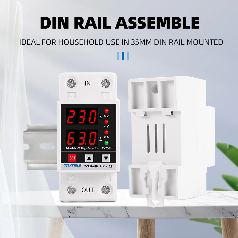 220V 63A Adjustable Voltage Relay Over Under Voltage Protector Wattmeter Meter