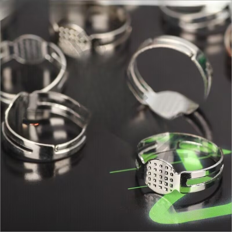 50 Silver Adjustable Ring Blank GLUE ON Base 8mm PAD Craft Jewelry Making