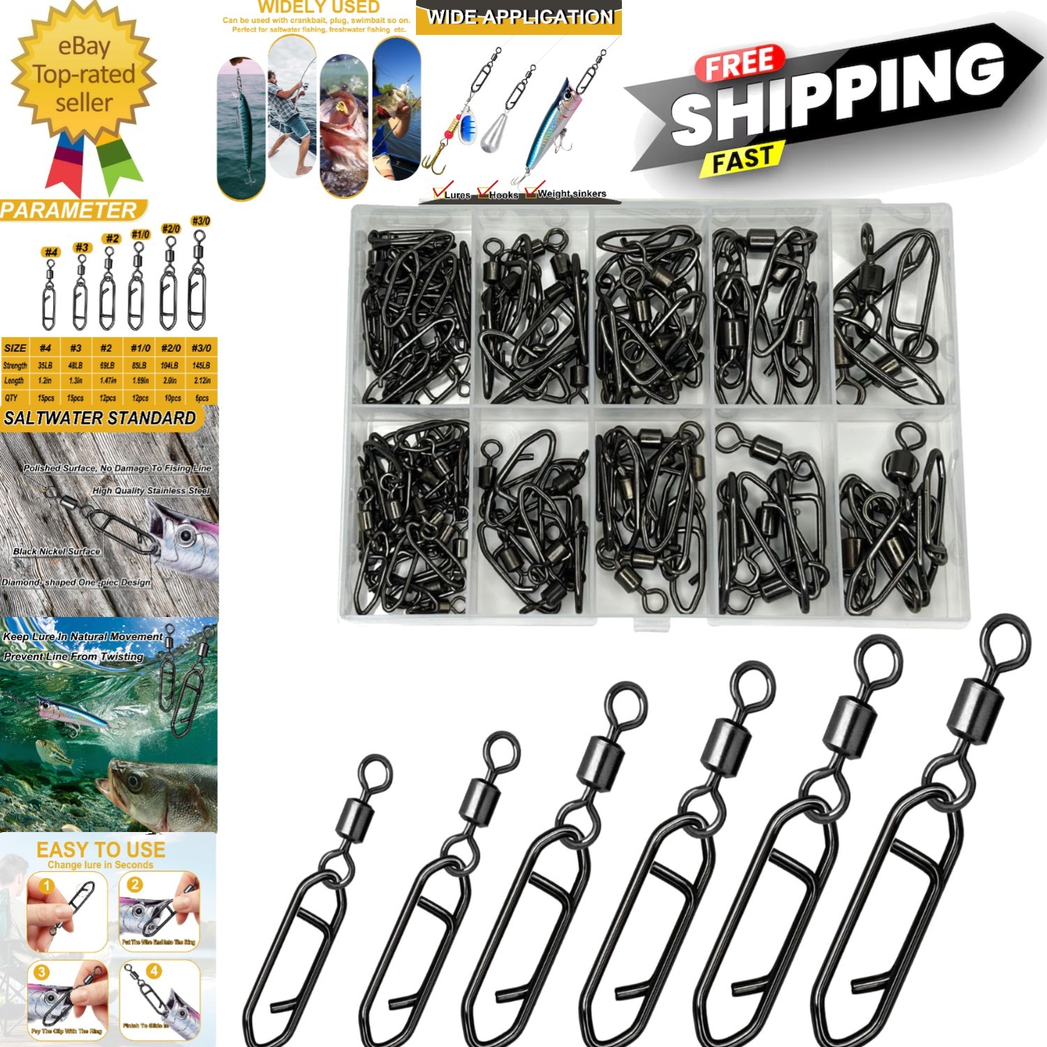 High Strength Fishing Snap Swivels - Perfect for Freshwater & Saltwater Hookups