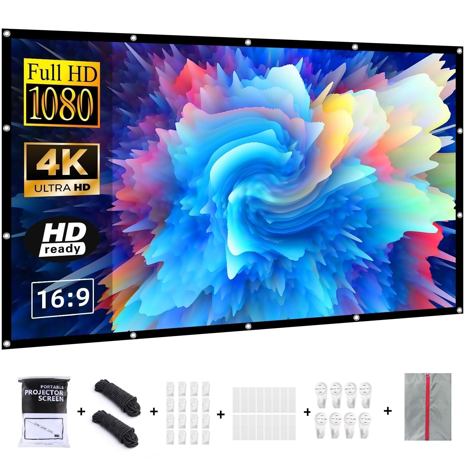 Projection Screen 120 inch Outdoor Projector Screens Portable Movie Screen 16...