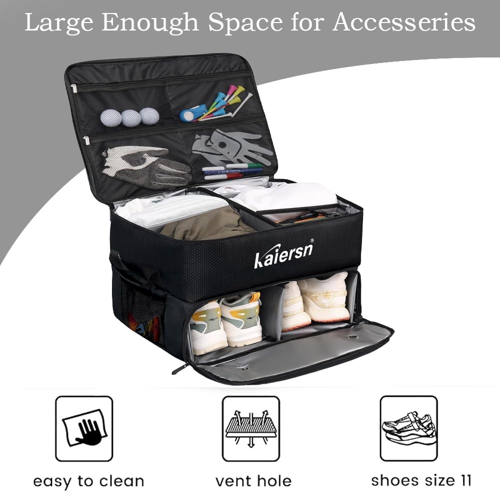 2 Layer Golf Trunk Organizer, Waterproof Car Golf Locker with Separate Ventil...