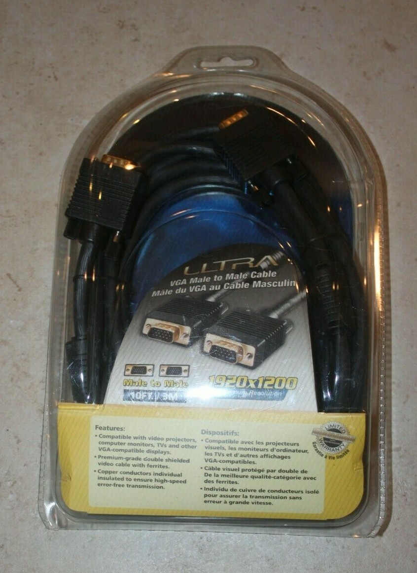 NEW ULTRA U12-40521 VGA MALE TO MALE CABLES 10FT NIP 1920 X 1200