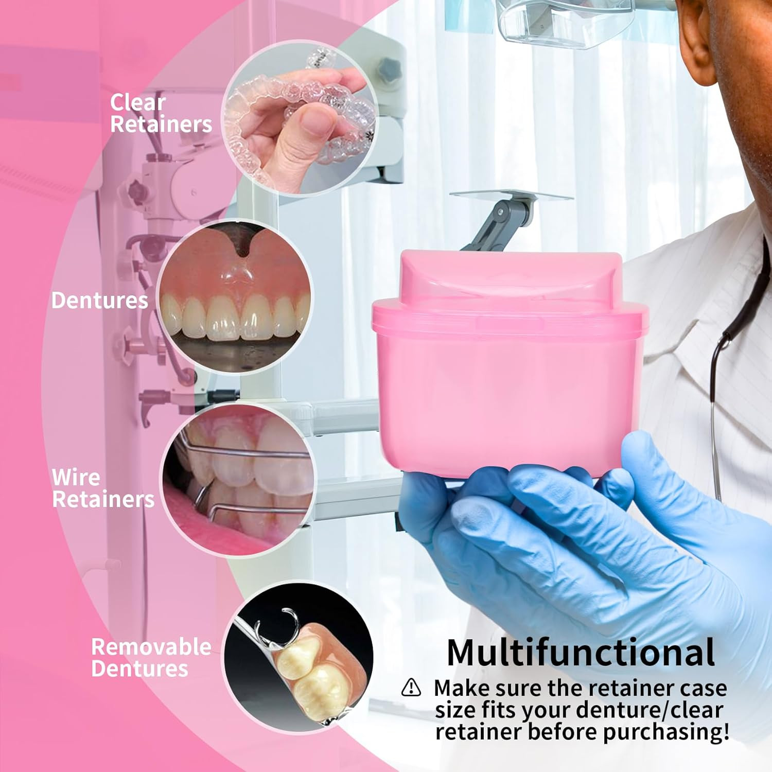Dental Orthodontic Retainer Container Cleaning Case,Denture Bath Box Case Cup Ho
