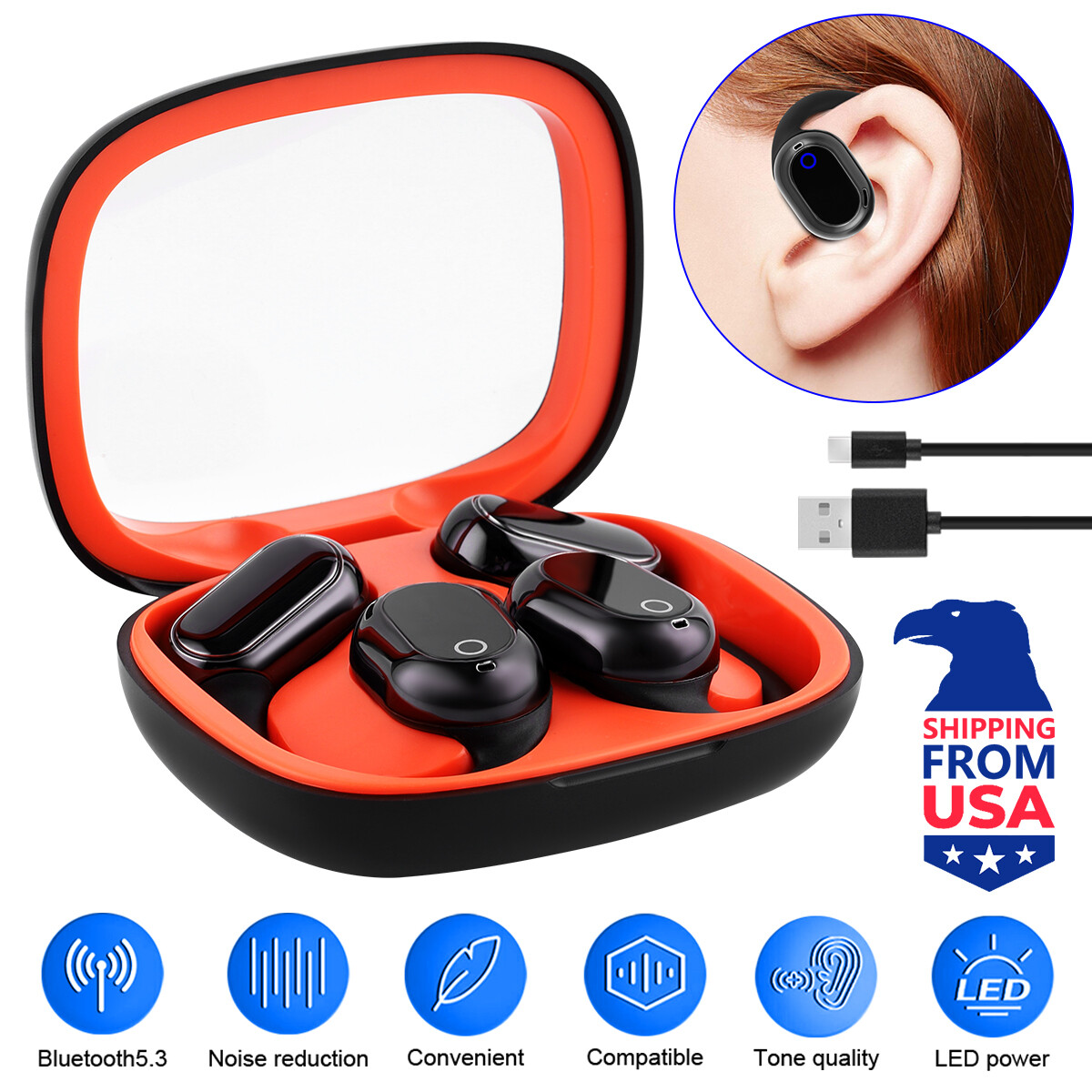 Wireless True Bone Conduction Headphones Wireless Headset Earbuds Bluetooth V5.3