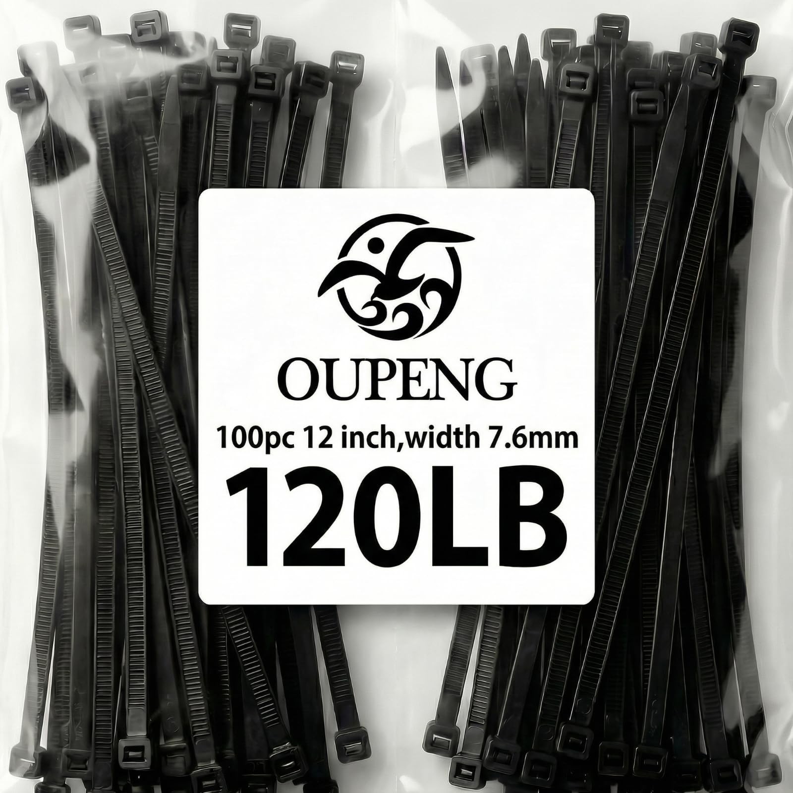 Zip Ties 12 inch ，Heavy Duty Cable Ties with 120 Pounds Tensile Strength，Blac...