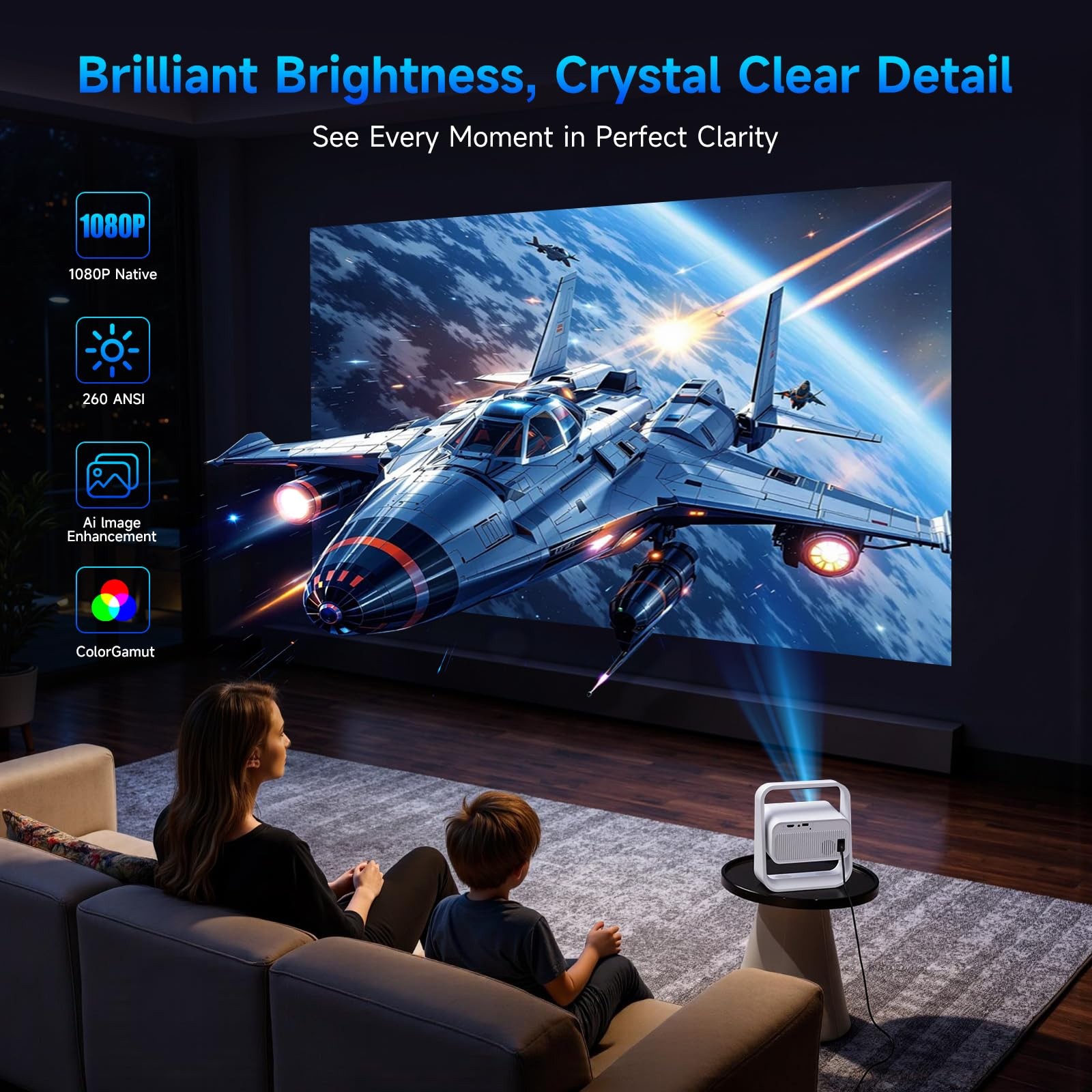 SGV Smart Mini Projector, Electric Focus Keystone Correction, 1080P 4K Suppor...