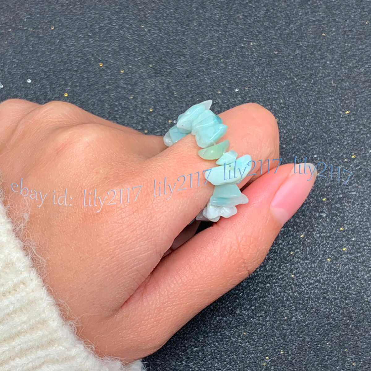 Natural Multicolor Gemstone Irregular Gravel Chip Beads Adjustable Stretchy Ring