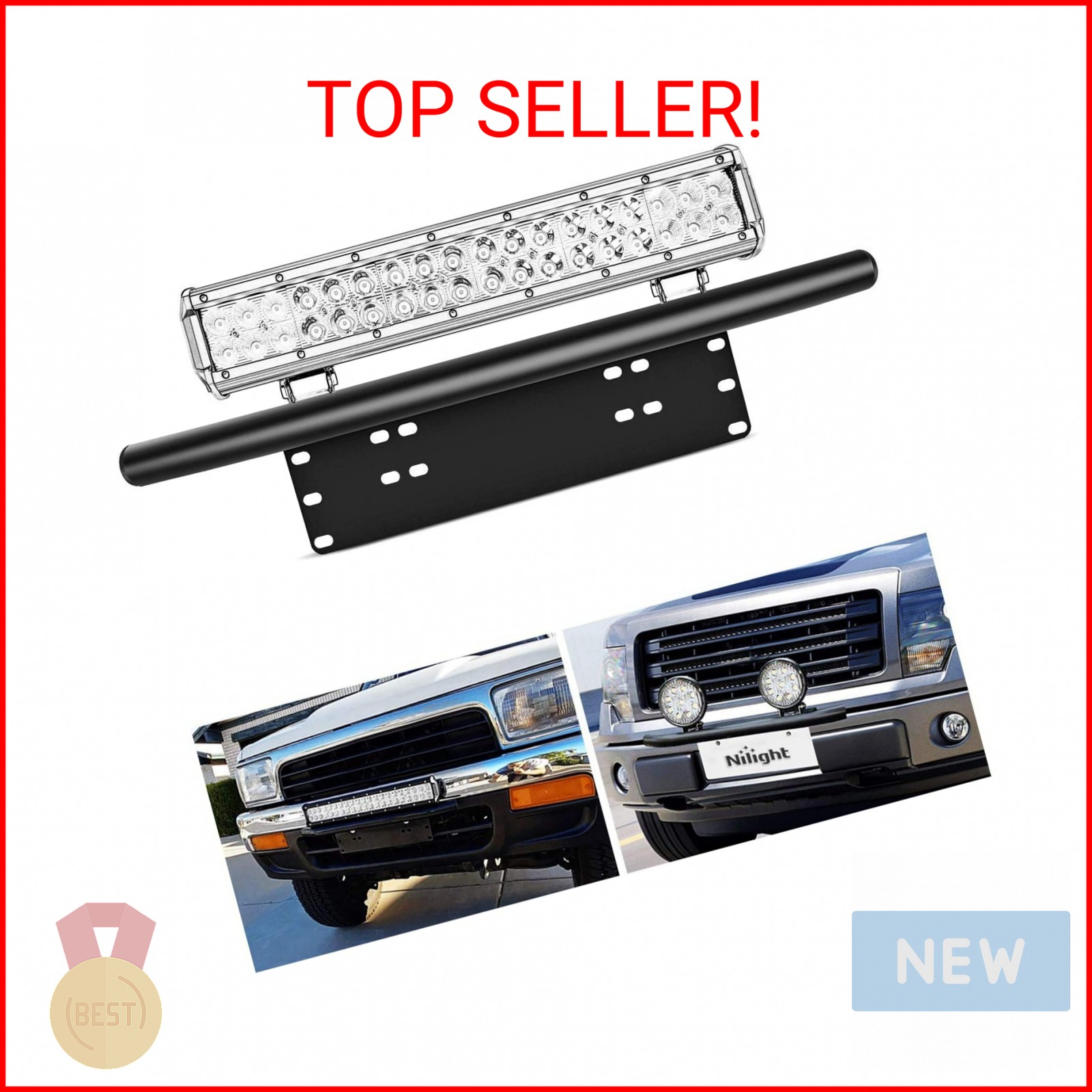 Nilight - 90021B Light Bar Mounting Bracket Front License Plate Frame Bracket Ho