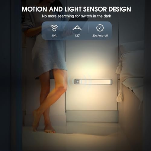 10" Rechargeable Motion Sensor Under Cabinet Lights - 2 Pack, Dimmable Wireless
