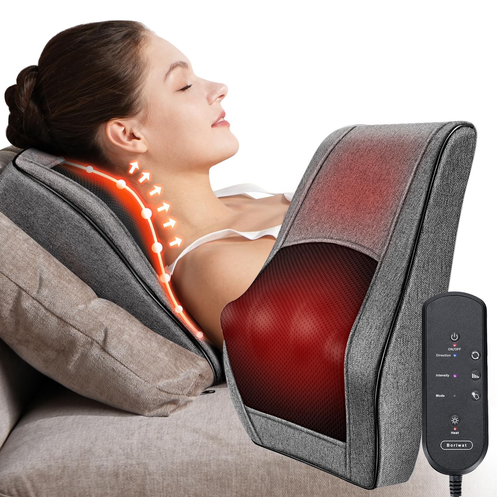 Boriwat Back Massager with Heat, Neck for Pain Relief Deep Gray