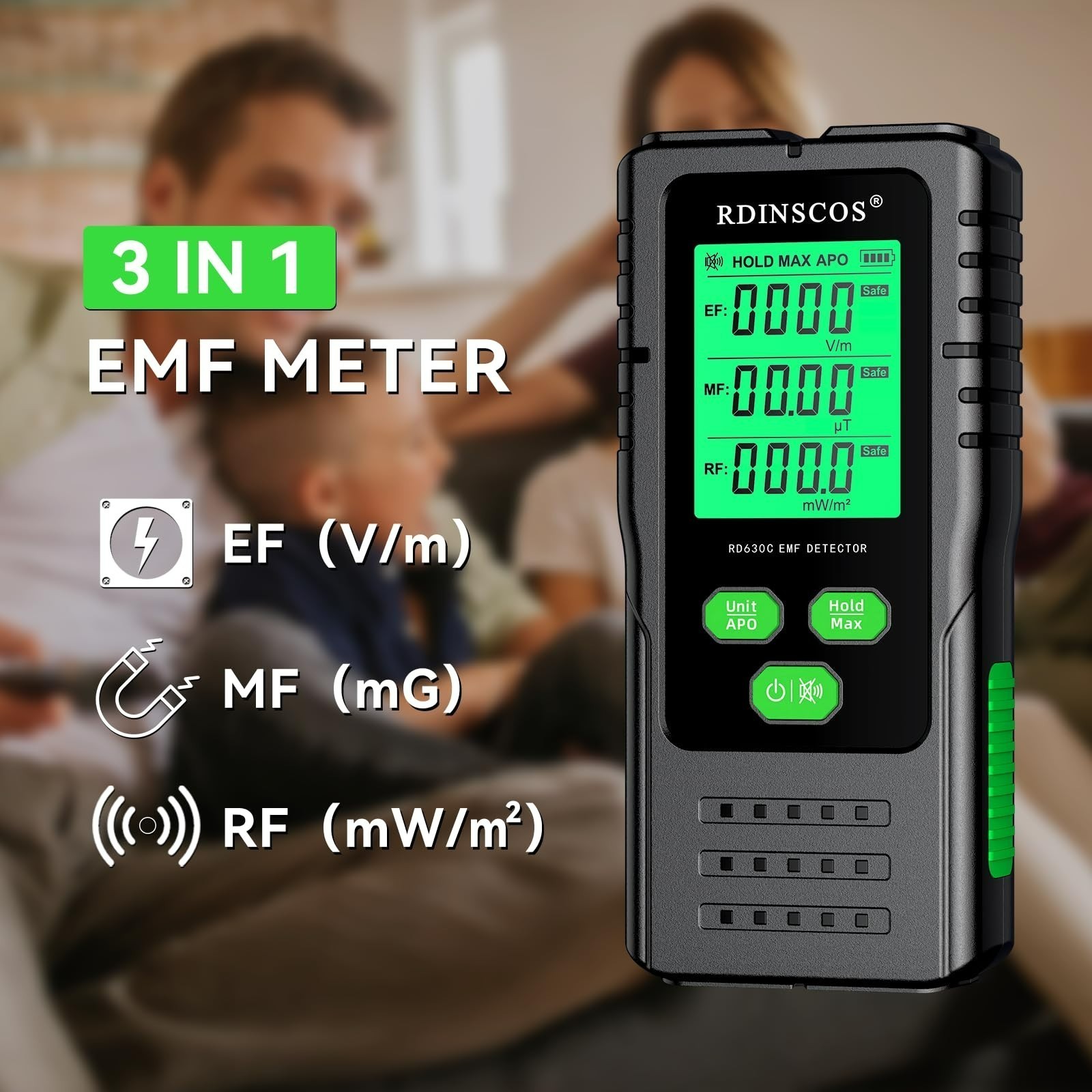 3-in-1 Handheld EMF Detector Electromagnetic Radiation Meter for Home Office