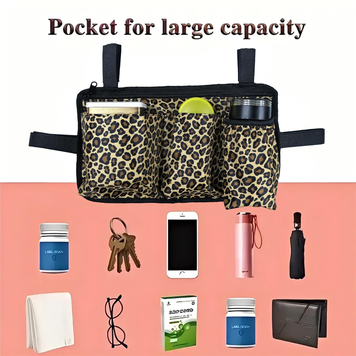 Walker Bag, Multi Pockets Folding Walker Basket Tote Bag with Cup Holder, Han