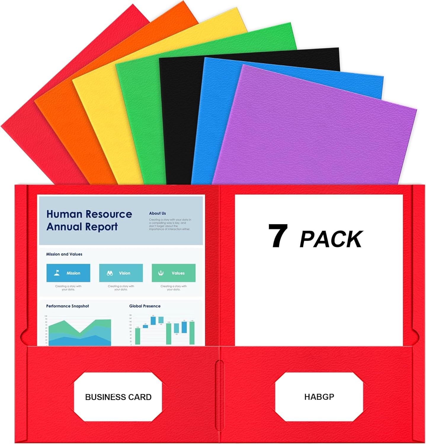 HABGP Two Pocket Folders, 7 Pack Paper Folders with Pockets Fit 8.5 x 11 Letter