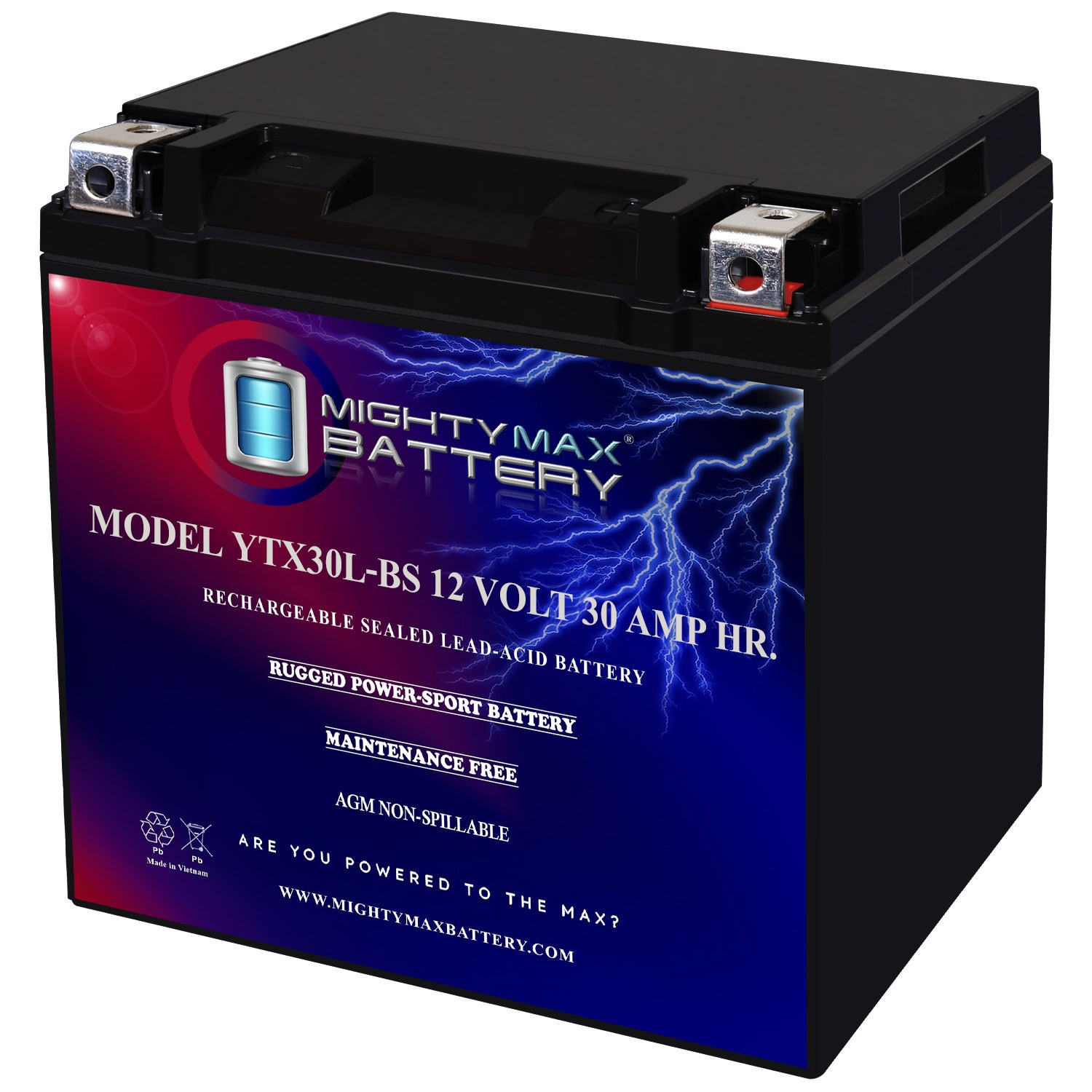 Mighty Max YTX30L-BS 12V 30AH Battery for BRP (Can-Am) 1000 Defender XT 2016