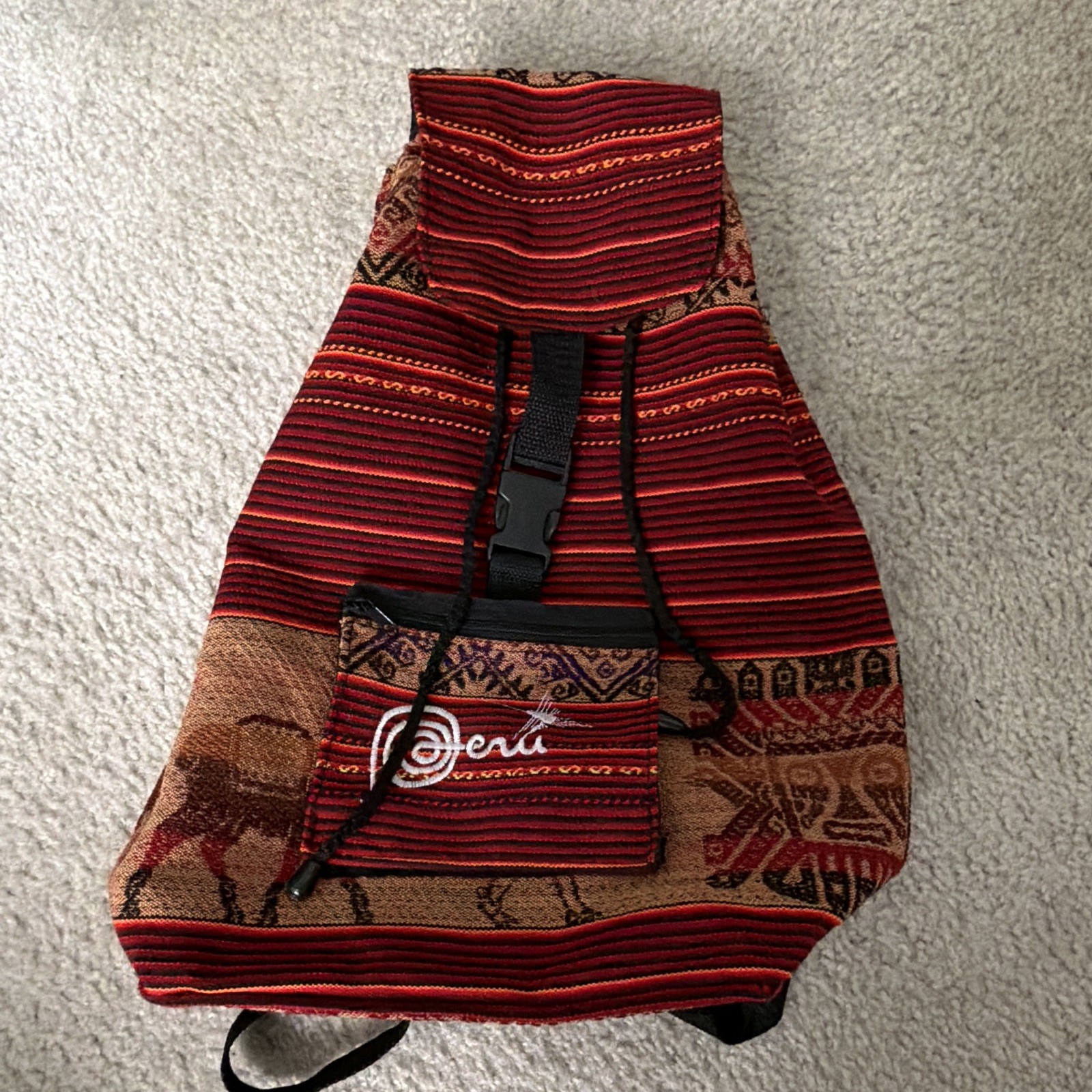Handmade Peruvian Artisan Backpack | Embroidered Boho Bag | Red Brown Aguayo