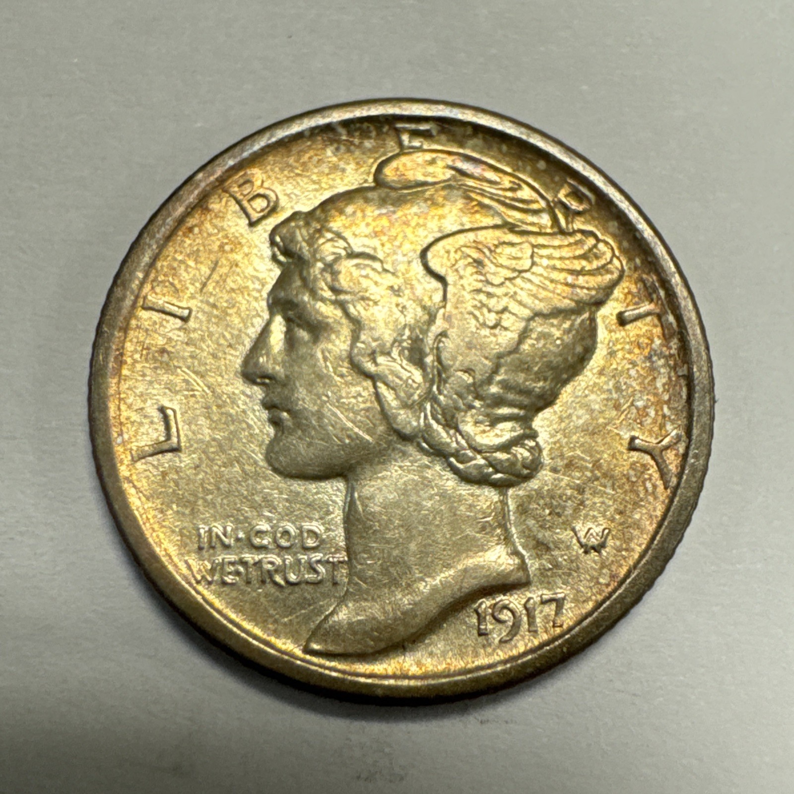 1917-D Mercury Silver Dime AU