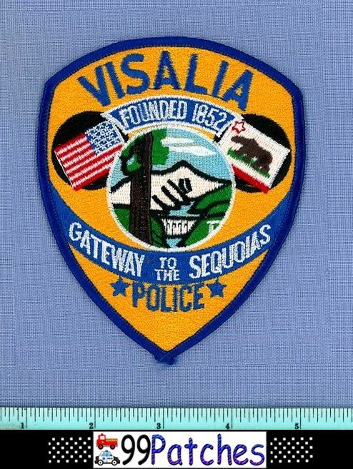 VISALIA CALIFORNIA Police Shoulder Patch GATEWAY TO SEQUOIAS DAM REDWOOD TREE 7L