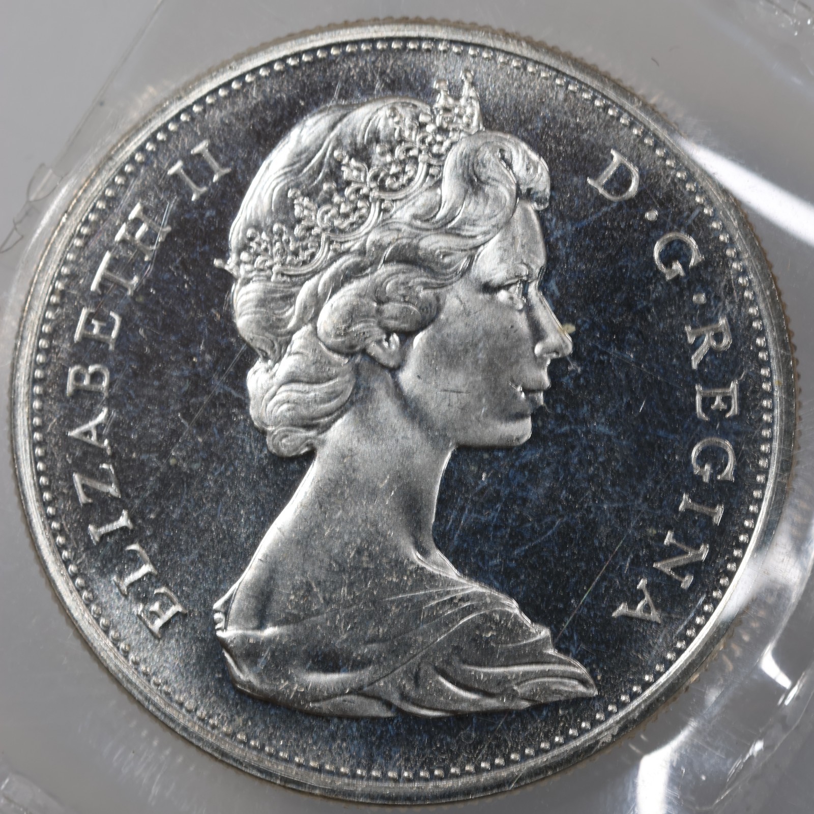 1965 Queen Elizabeth II Canada Silver Dollar - ICCS PL66 Small Beads Pointed 5