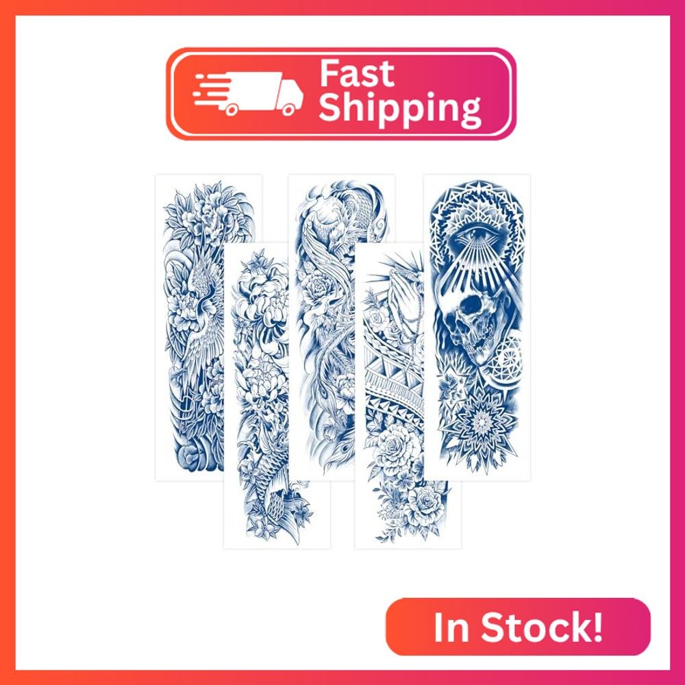 Aresvns Semi Permanent Sleeve Tattoos for Men and Women, 5 Sheets Full Arm Reali