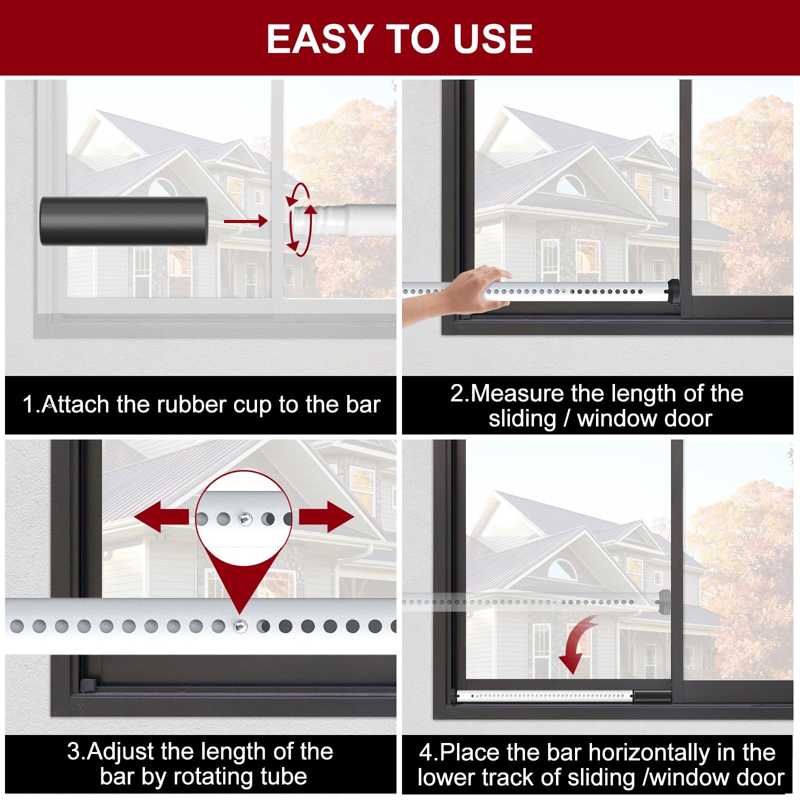 AceMining 1 Pack Sliding Door Security Bar, Patio Lock, 1 Pack, White