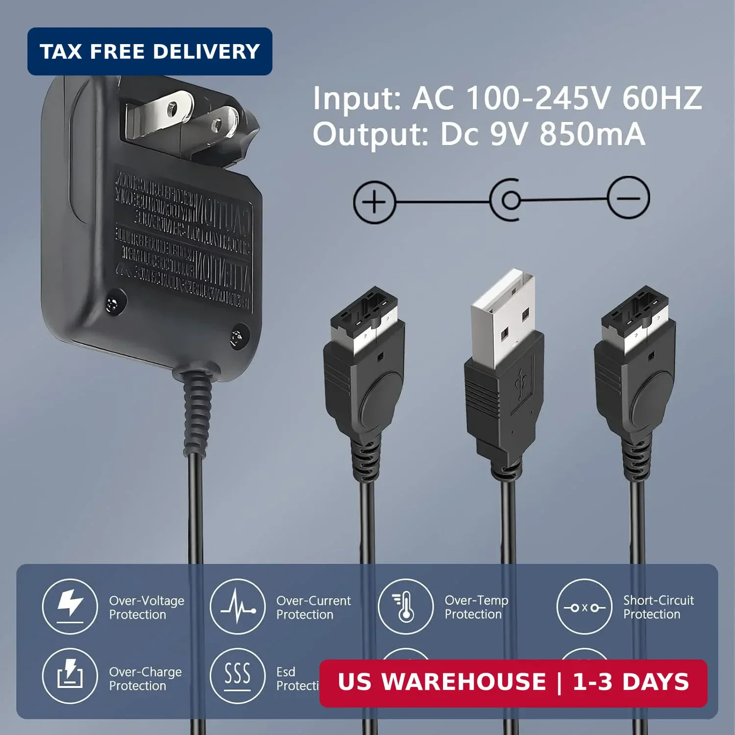 Gameboy Advance SP Charger - AC Wall Adapter & USB Charging Cable Compatible wit
