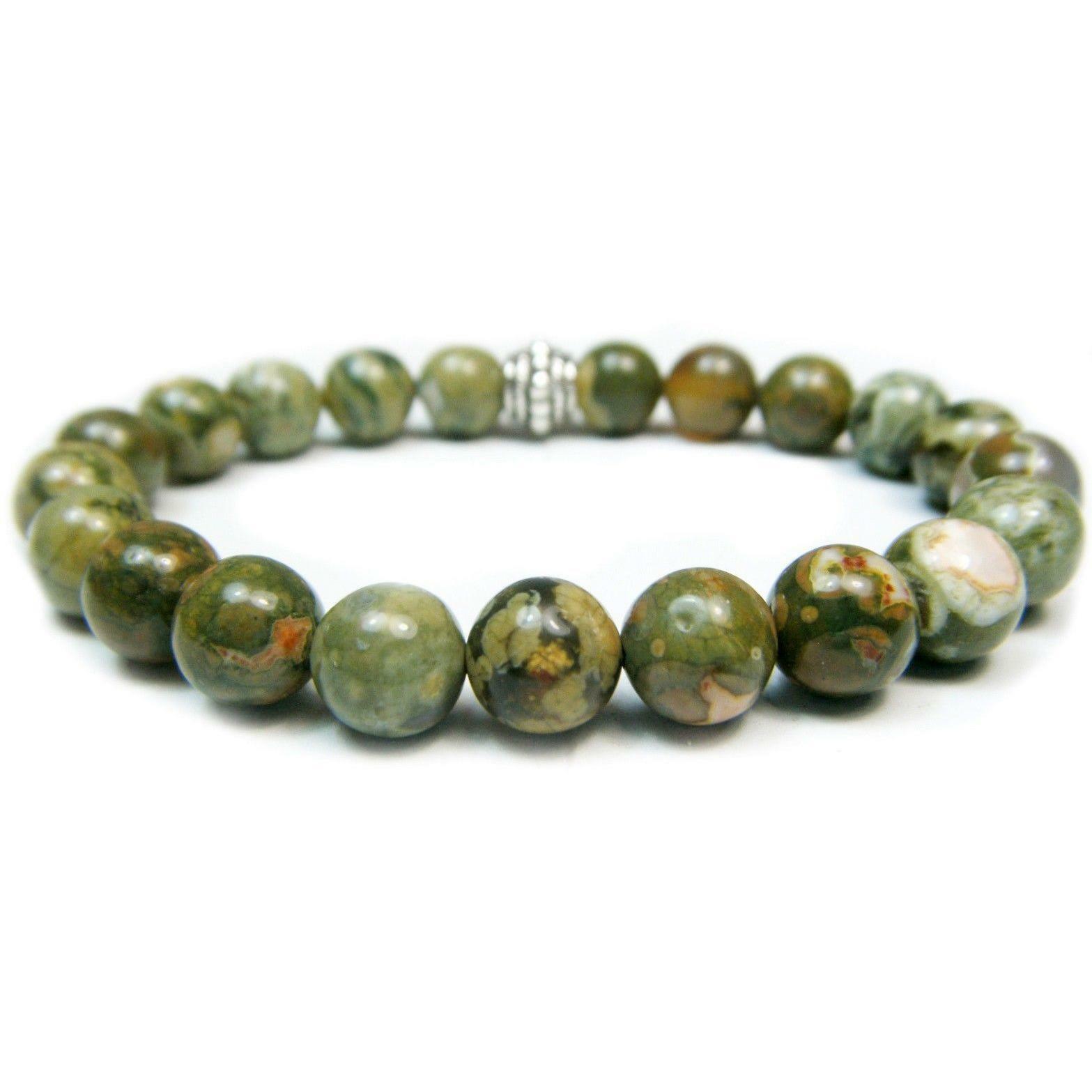 Rhyolite 8mm Round Crystal Bead Bracelet with Description Card