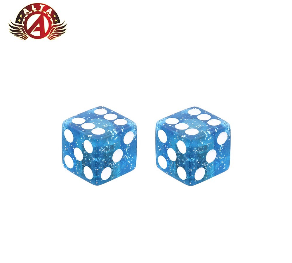 ALTA DICE VALVE CAPS IN GLITTER BLUE USED FOR SCHRADER VALVE