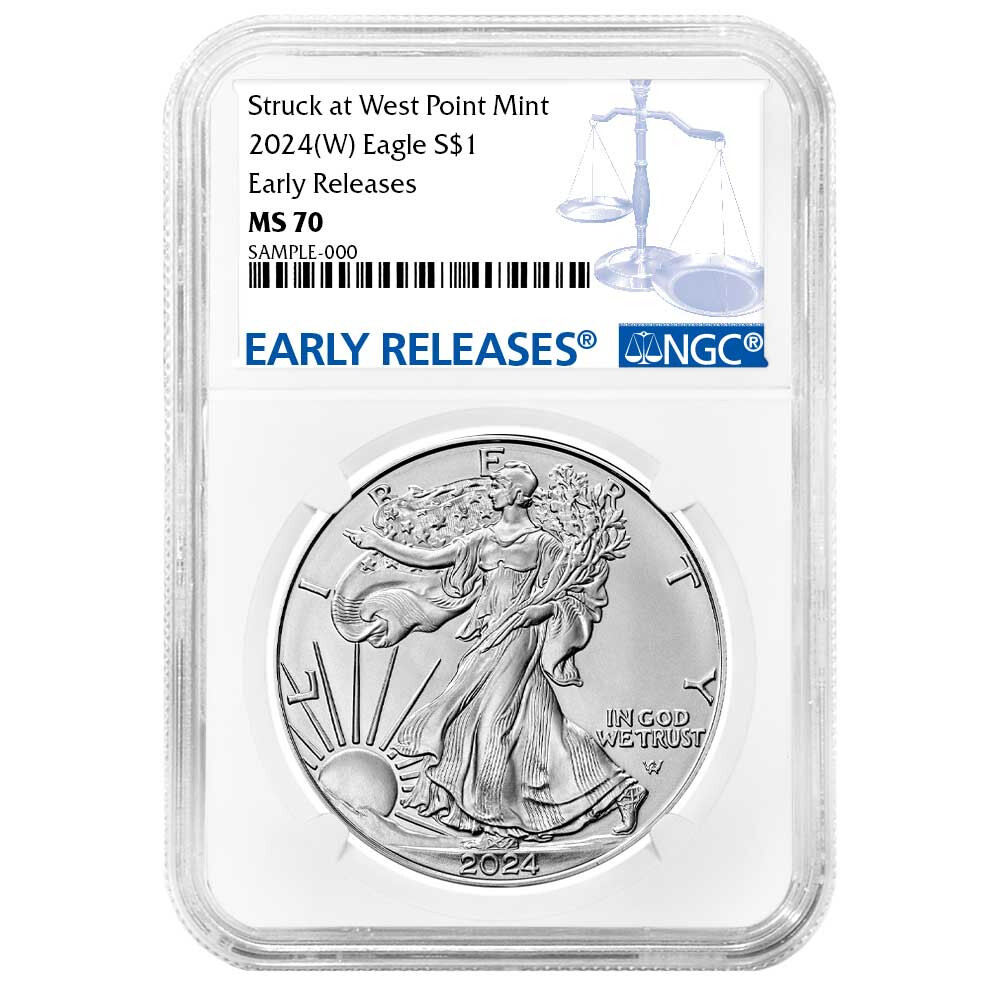 Presale - 2024 (W) $1 American Silver Eagle NGC MS70 ER Blue Label
