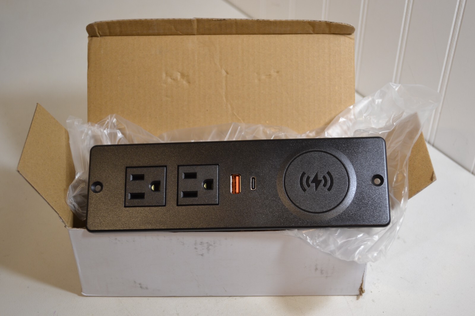 Furniture Power Distribution Unit 2 Outlets, USB, USB-C, & Wireless Charger