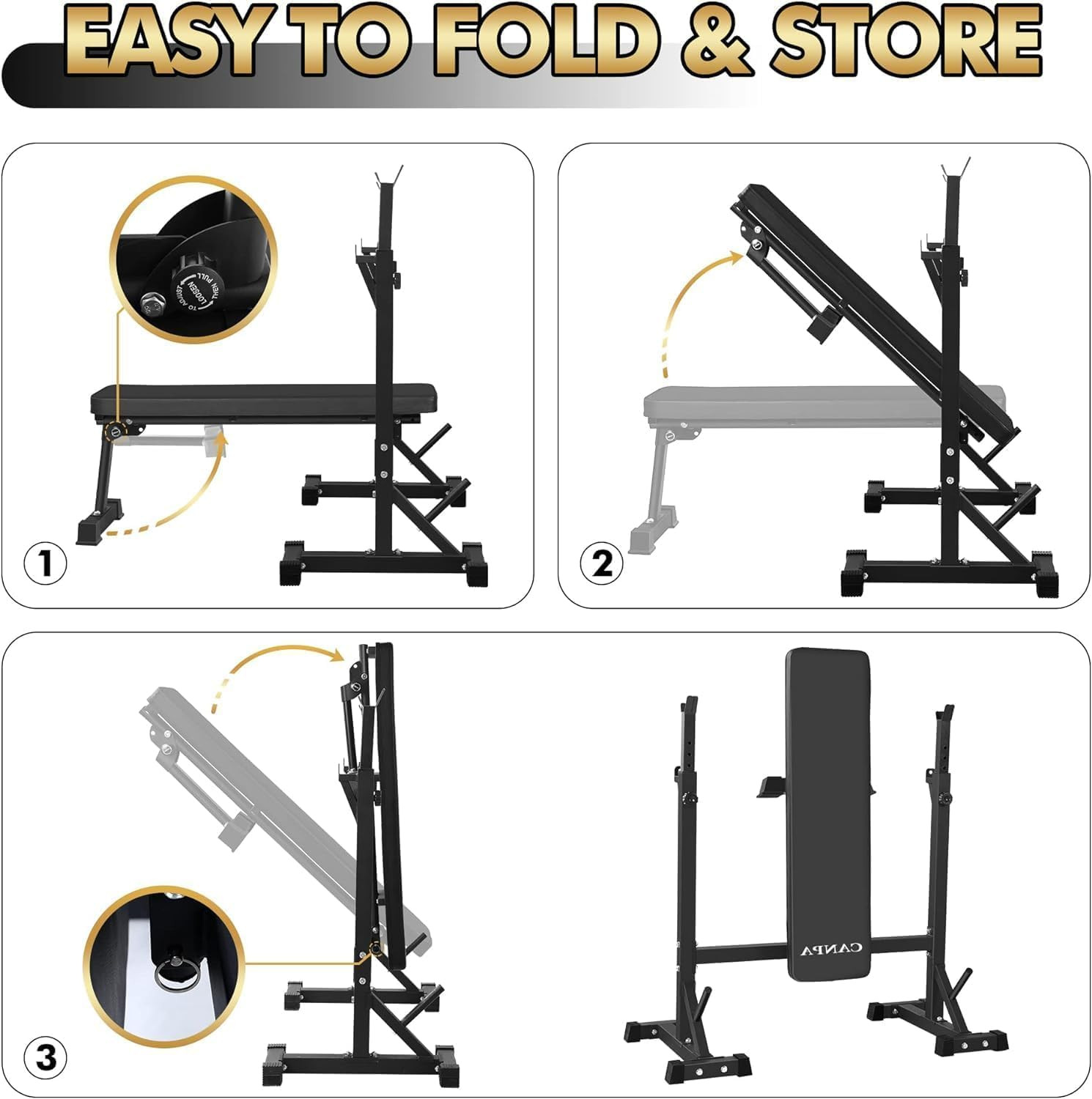 Bench Press, Olympic Weight Bench with Squat Rack Workout Bench Adjustable Barb